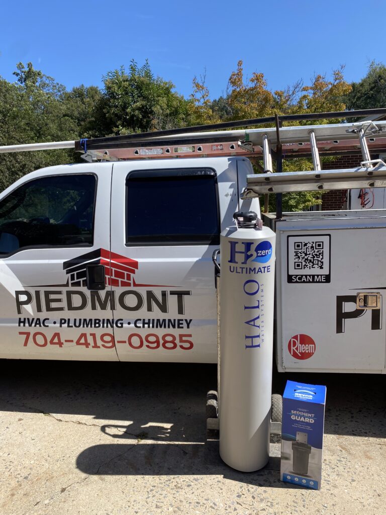 Halo Water Filter next to Piedmont HVAC, Plumbing, Chimney truck