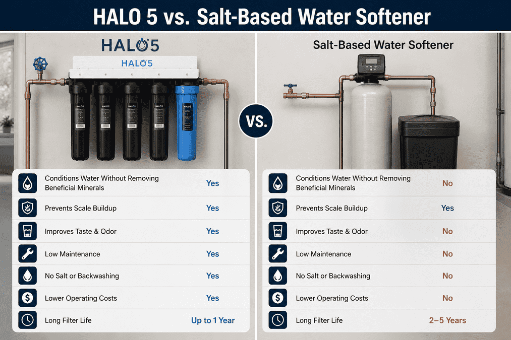 HALO 5 vs. Salt-Based Water Softener